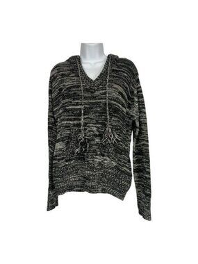 Op Juniors XXL Black & White Hooded Knit Sweater With Tassels